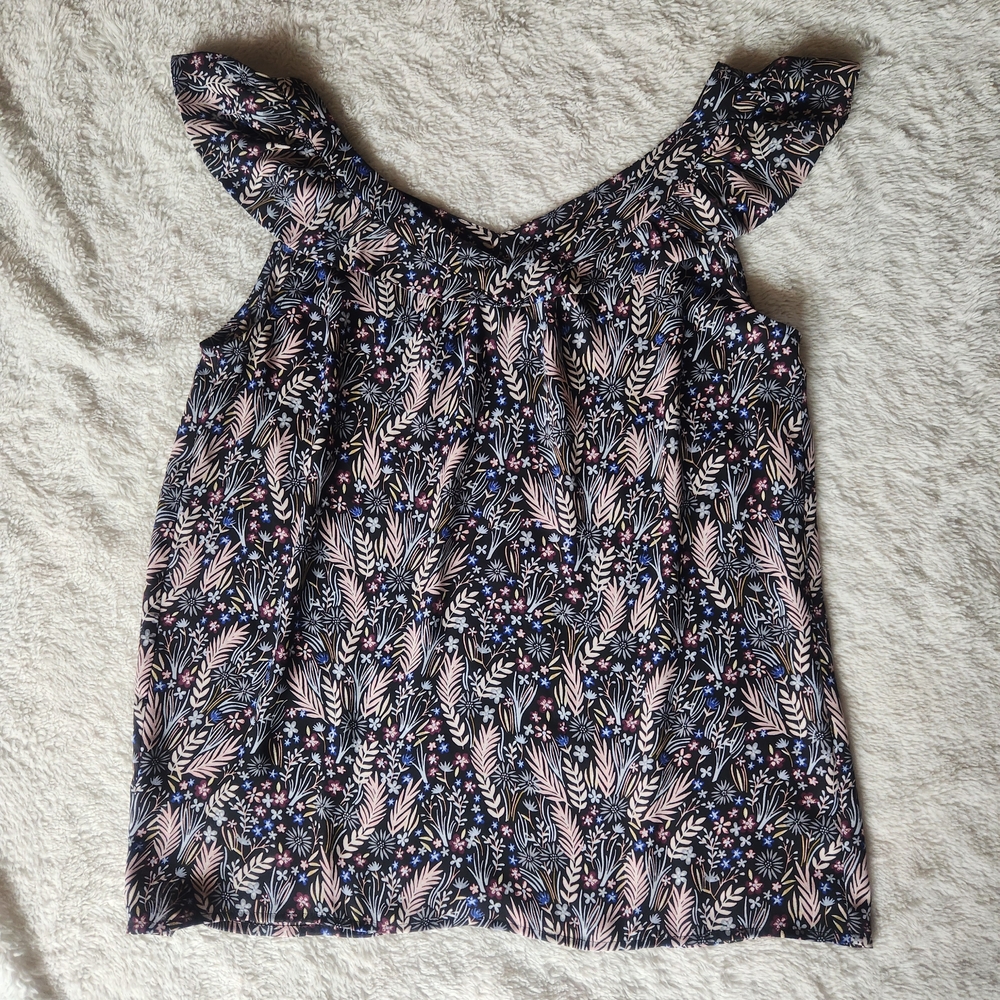 LOFT Navy and Pink Floral Blouse